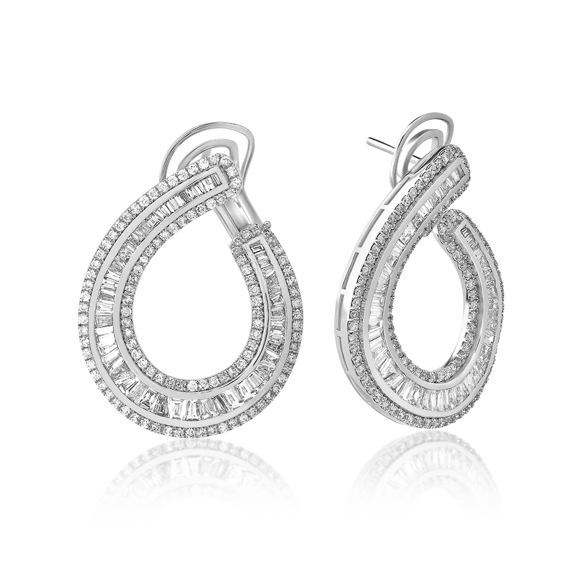 Cercei din aur alb cu diamante baguette de 4.94ct