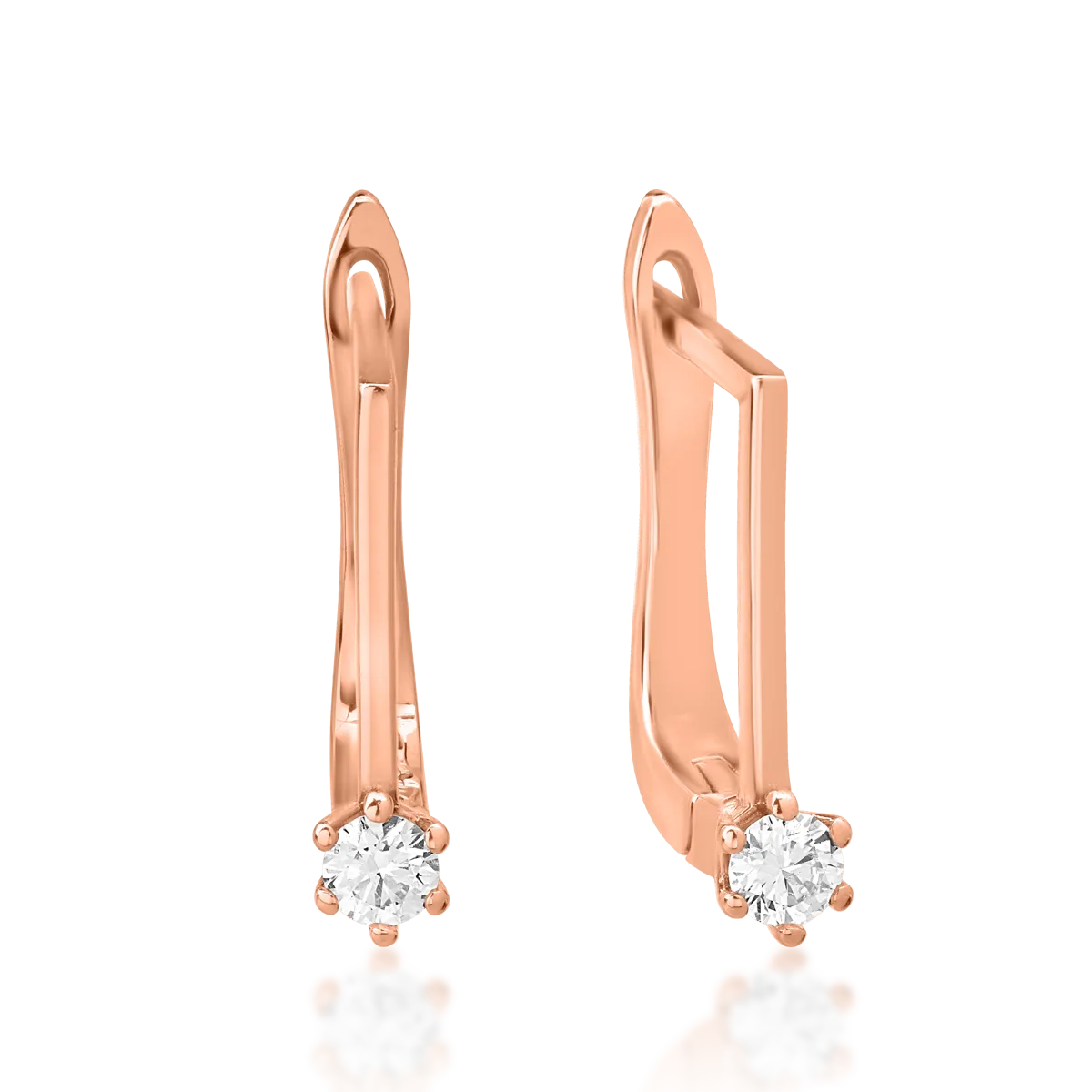 18K розови златни обеци с 0,15ct диаманта