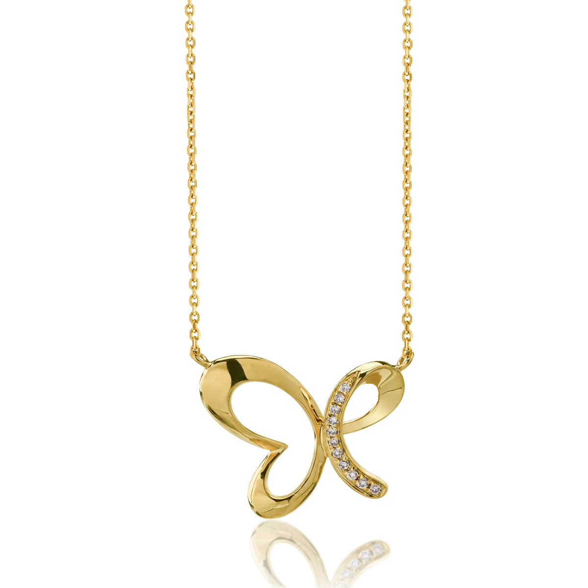 18K yellow gold butterfly pendant chain with 0.027ct diamonds