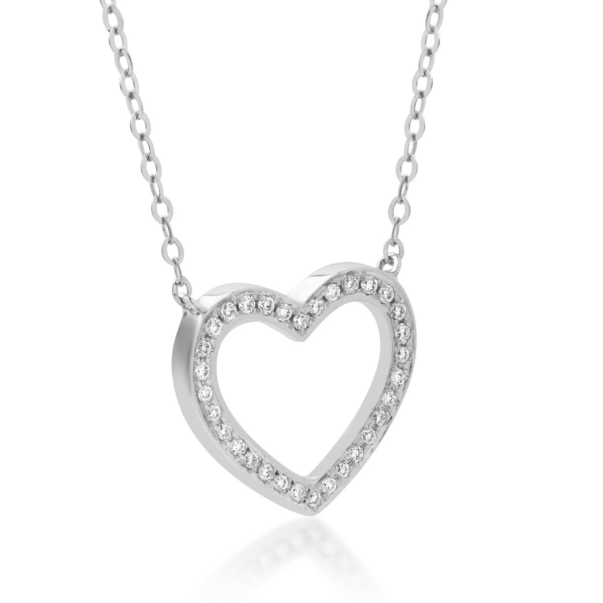 18K white gold heart pendant necklace with 0.068ct diamonds