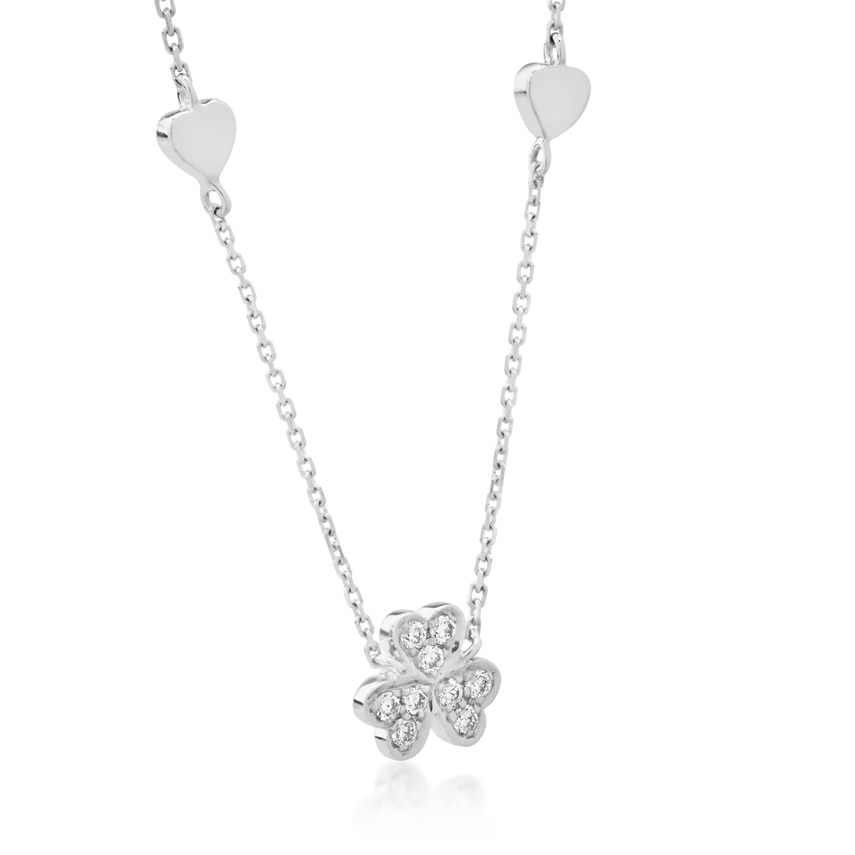 18K white gold clover and hearts necklace with 0.061ct diamonds