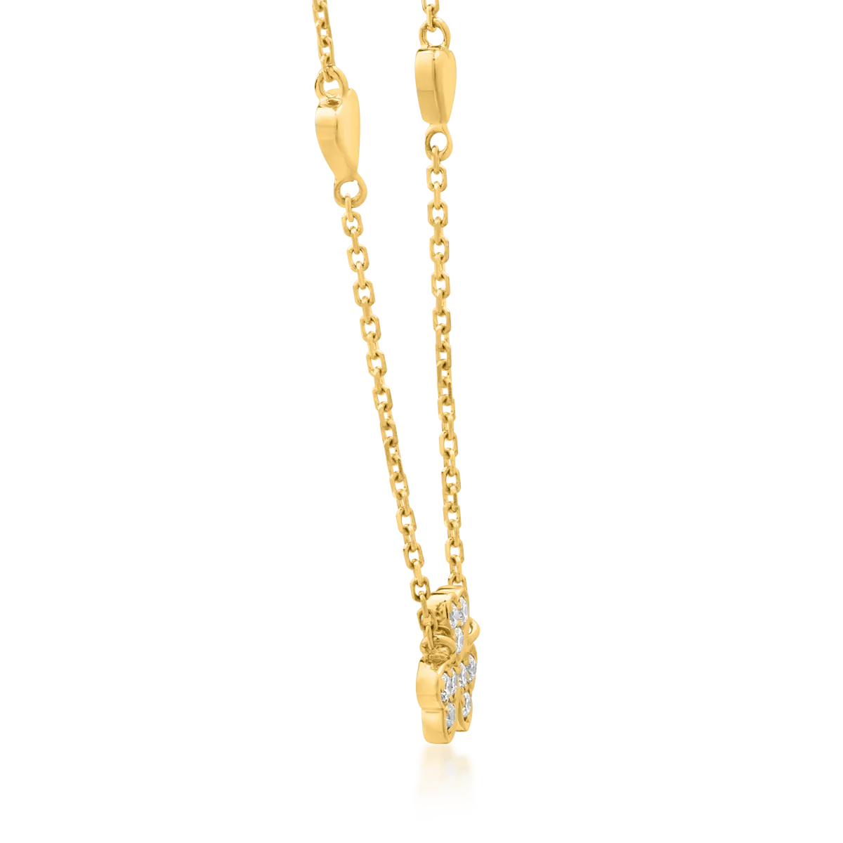 Colier cu trifoi si inimioare din aur galben de 18K cu diamante de 0.062ct