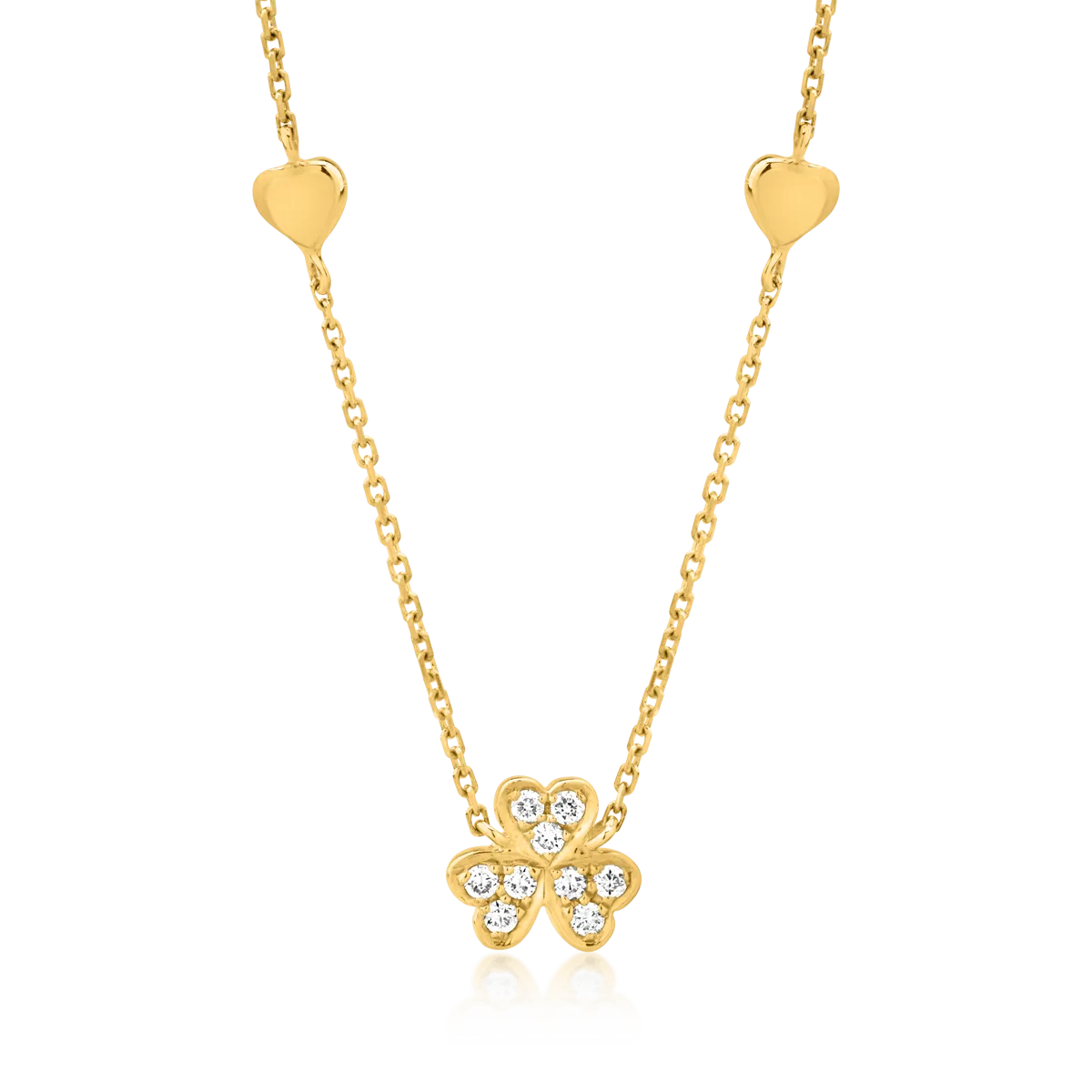 18K yellow gold clover and hearts necklace with 0.062ct diamonds-52401