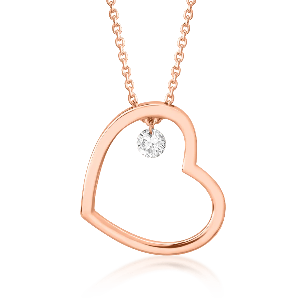 18K rose gold chain with heart pendant with diamond of 0.15ct
