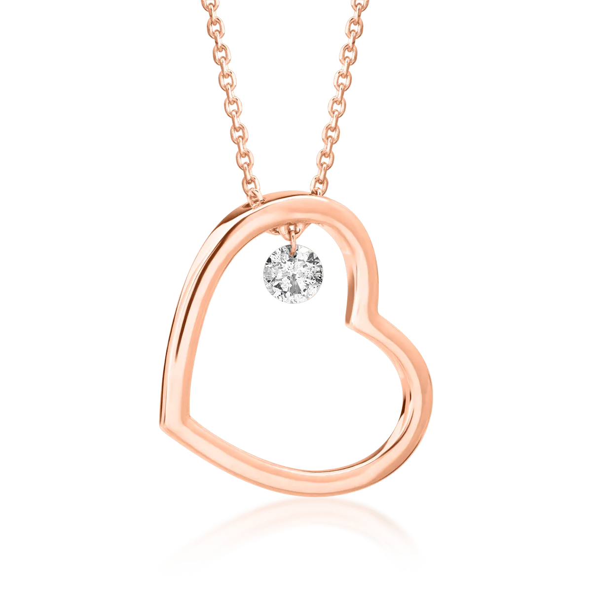 Nyaklánc szív alakú medállal 18K-os rózsaszín aranyból 0,15ct gyémánttal