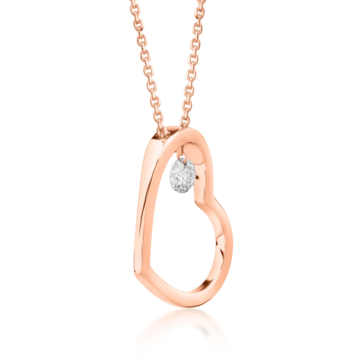 18K rose gold chain with heart pendant with diamond of 0.15ct
