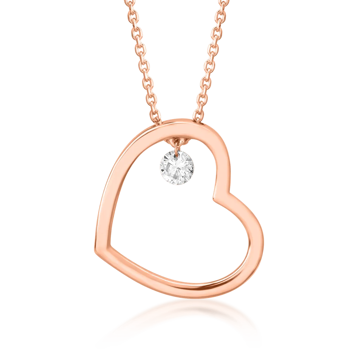 Lant cu pandantiv inimioara din aur roz cu diamant de 0.15ct