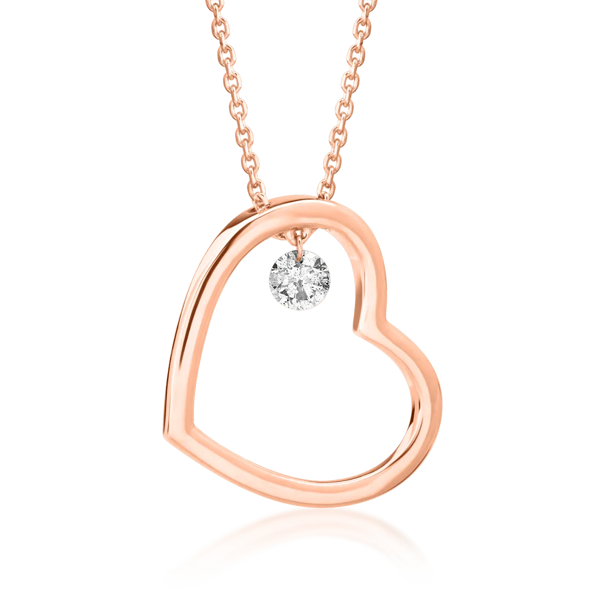Lant cu pandantiv inimioara din aur roz cu diamant de 0.15ct