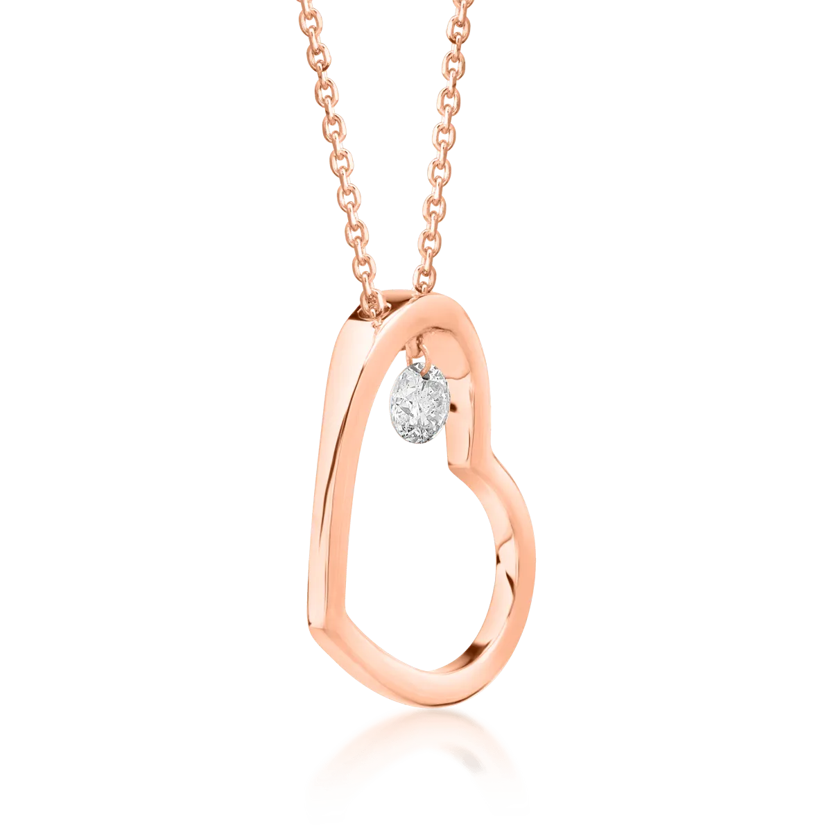 Lant cu pandantiv inimioara din aur roz cu diamant de 0.15ct