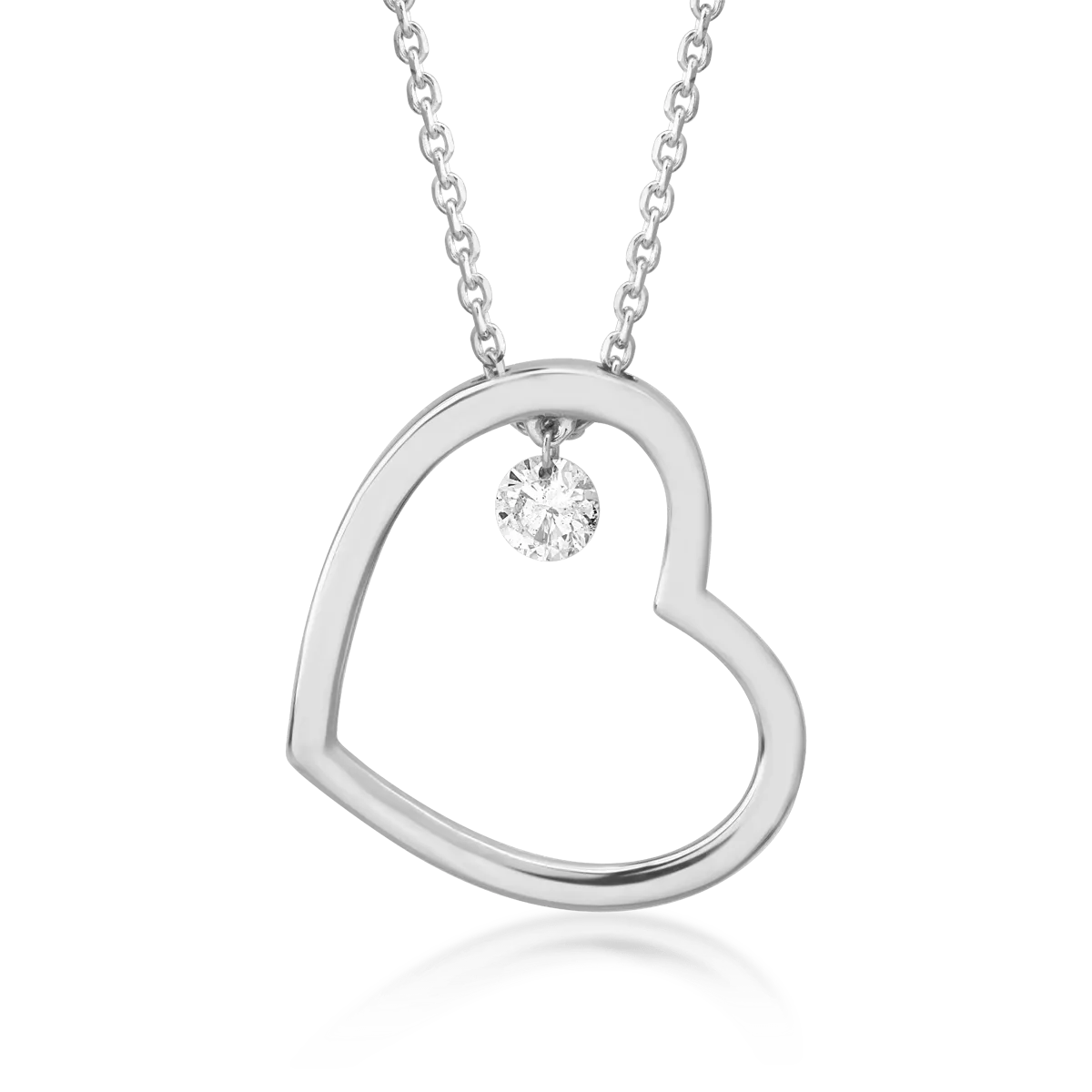 Lant cu pandantiv inimioara din aur alb cu diamant de 0.15ct