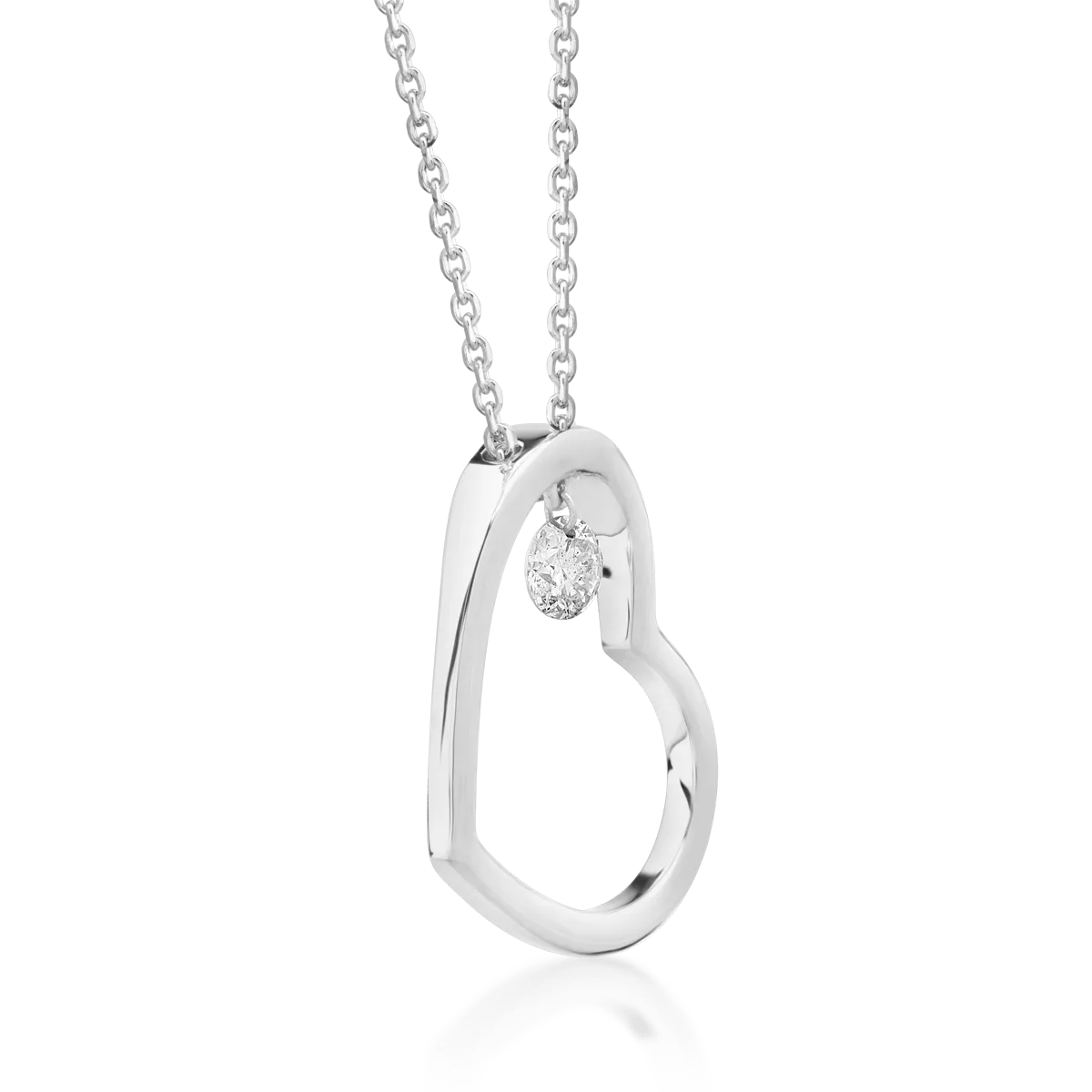 Lant cu pandantiv inimioara din aur alb cu diamant de 0.15ct