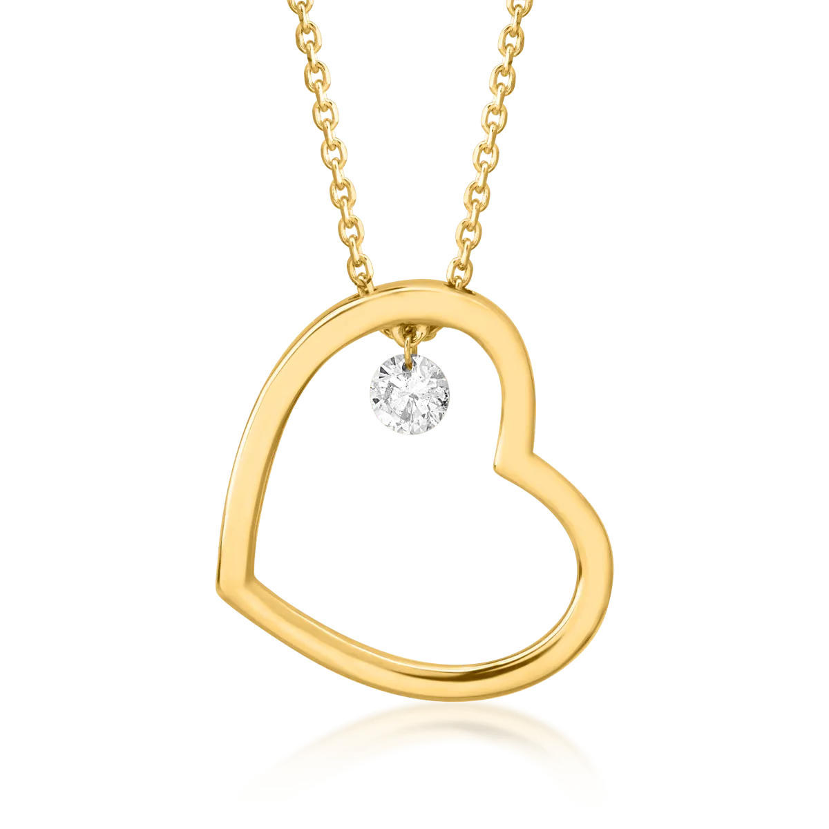 18K yellow gold chain with heart pendant with diamond of 0.15ct