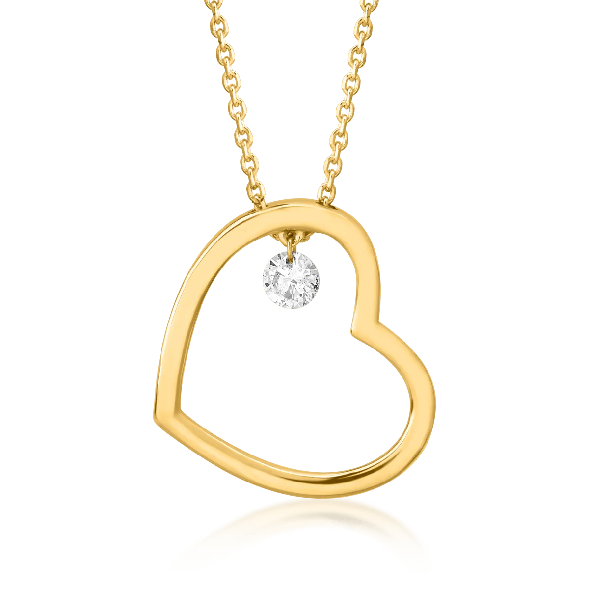 Lant cu pandantiv inimioara din aur galben cu diamant de 0.15ct