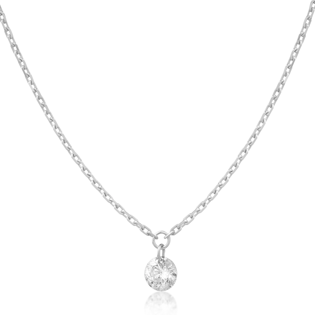 Lant cu pandantiv din aur alb de 18K cu diamant de 0.08ct
