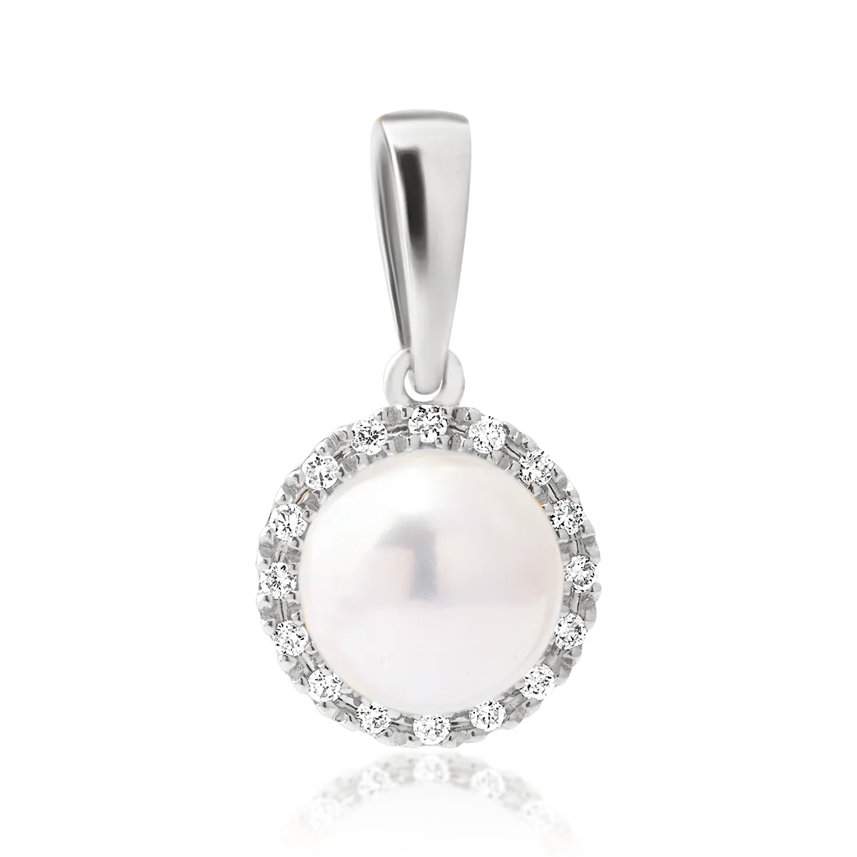 Pandantiv din aur alb cu perla de cultura si diamante de 0.06ct