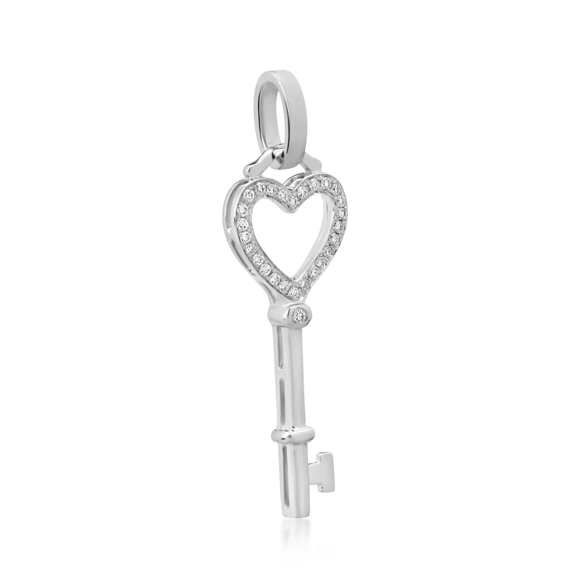 Pandantiv cheie din aur alb cu diamante de 0.08ct