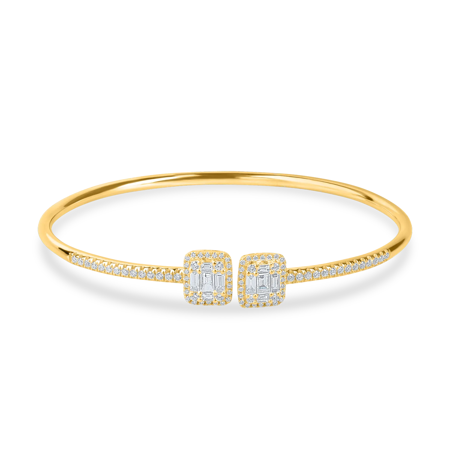Teilor Bratara fixa deschisa din aur galben cu diamante baguette si rotunde de 1ct