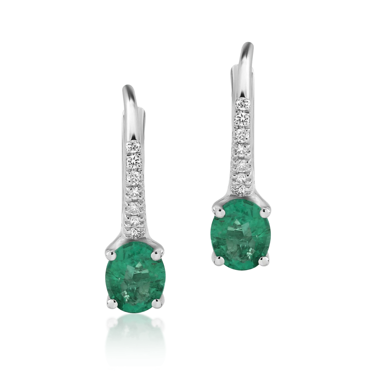 Cercei din aur alb cu smaralde ovale de 0.52ct si diamante de 0.06ct