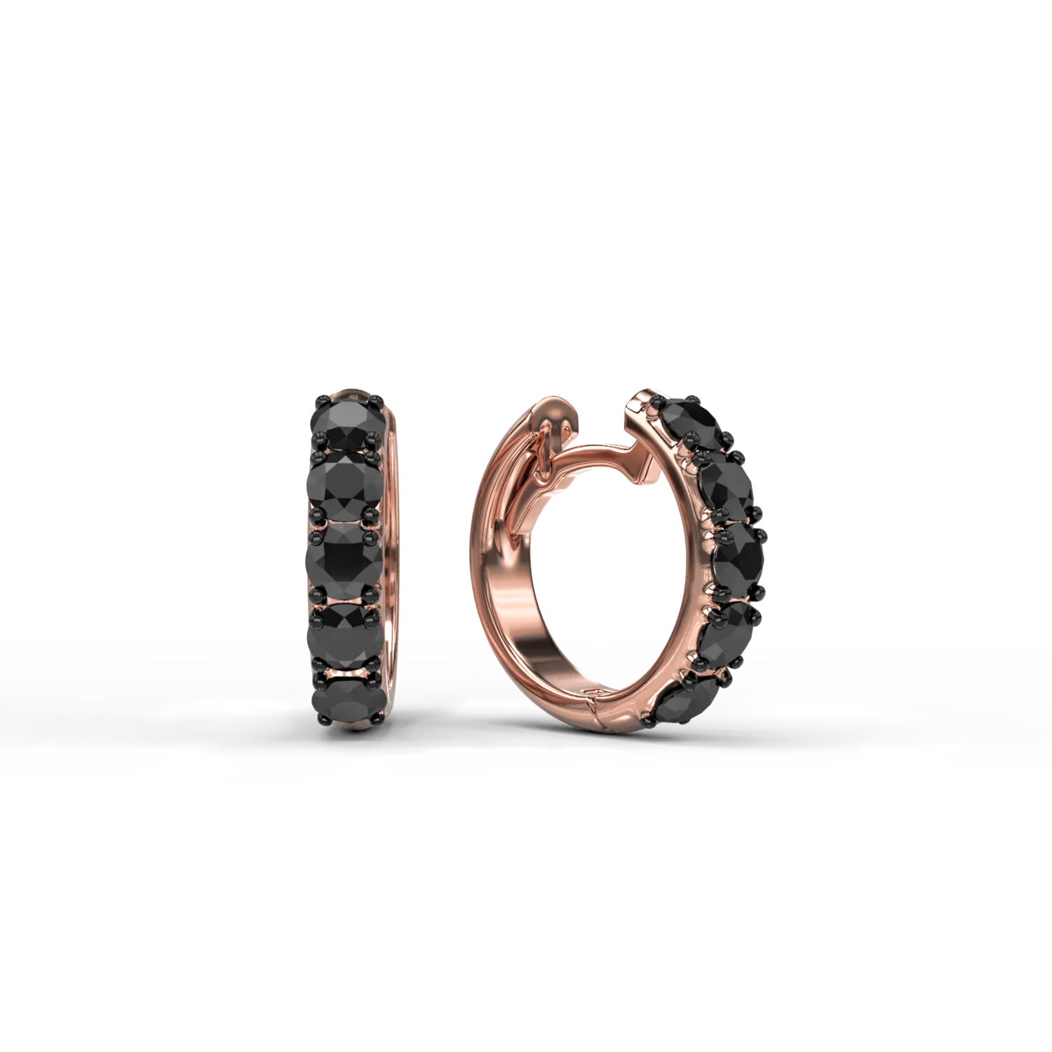 Cercei din aur roz de 18K cu diamante negre de 1.41ct