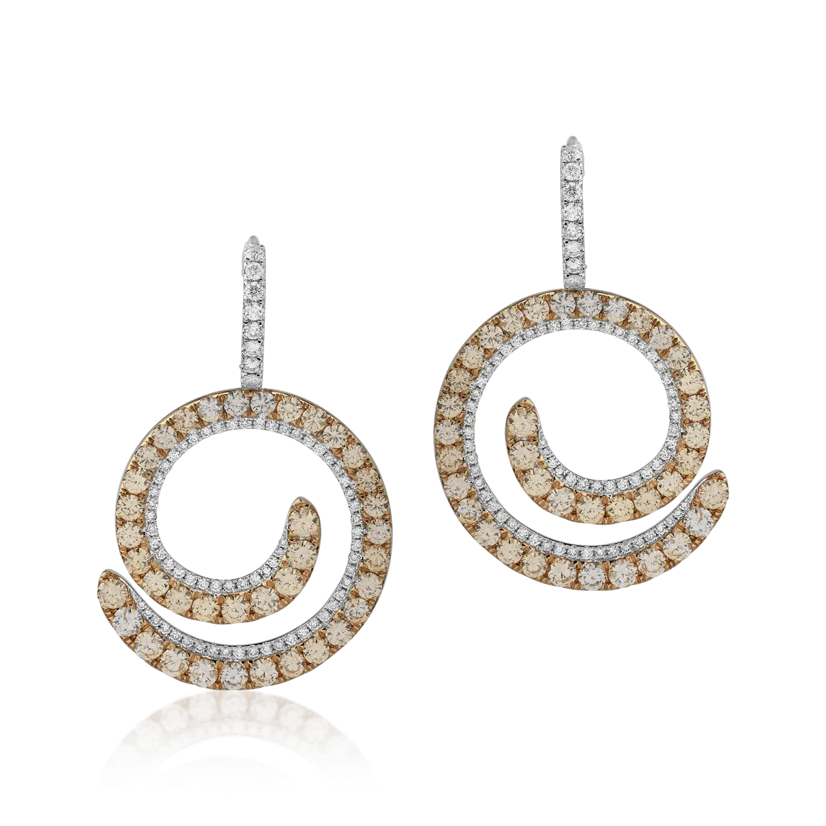 18K white-yellow gold earrings with 3.64ct light yellow diamonds and 0.86ct clear diamonds