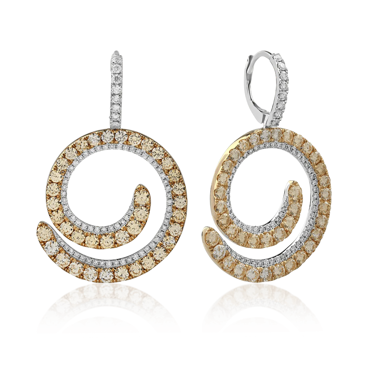 18K white-yellow gold earrings with 3.64ct light yellow diamonds and 0.86ct clear diamonds