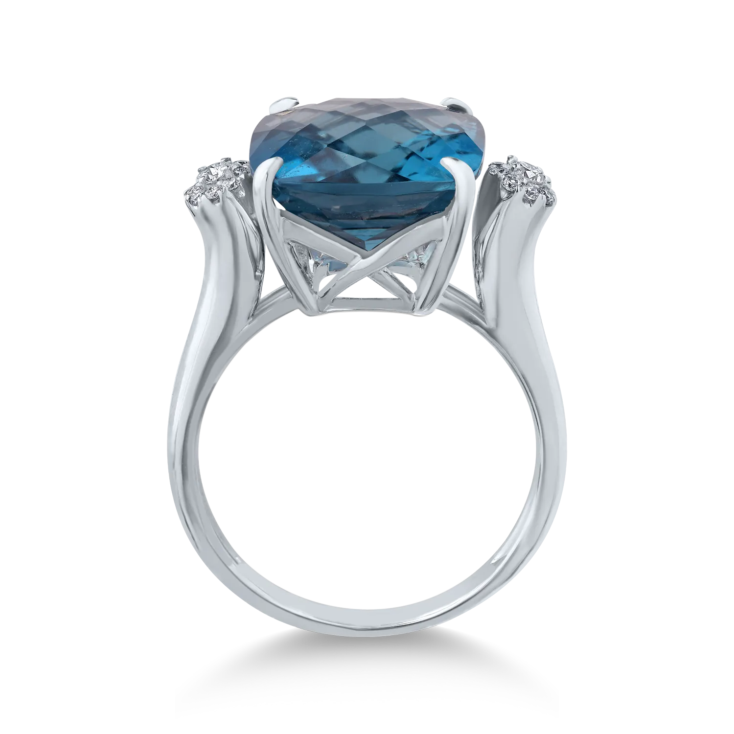 Inel din aur alb de 18K cu topaz london blue de 10.6ct si diamante de 0.19ct