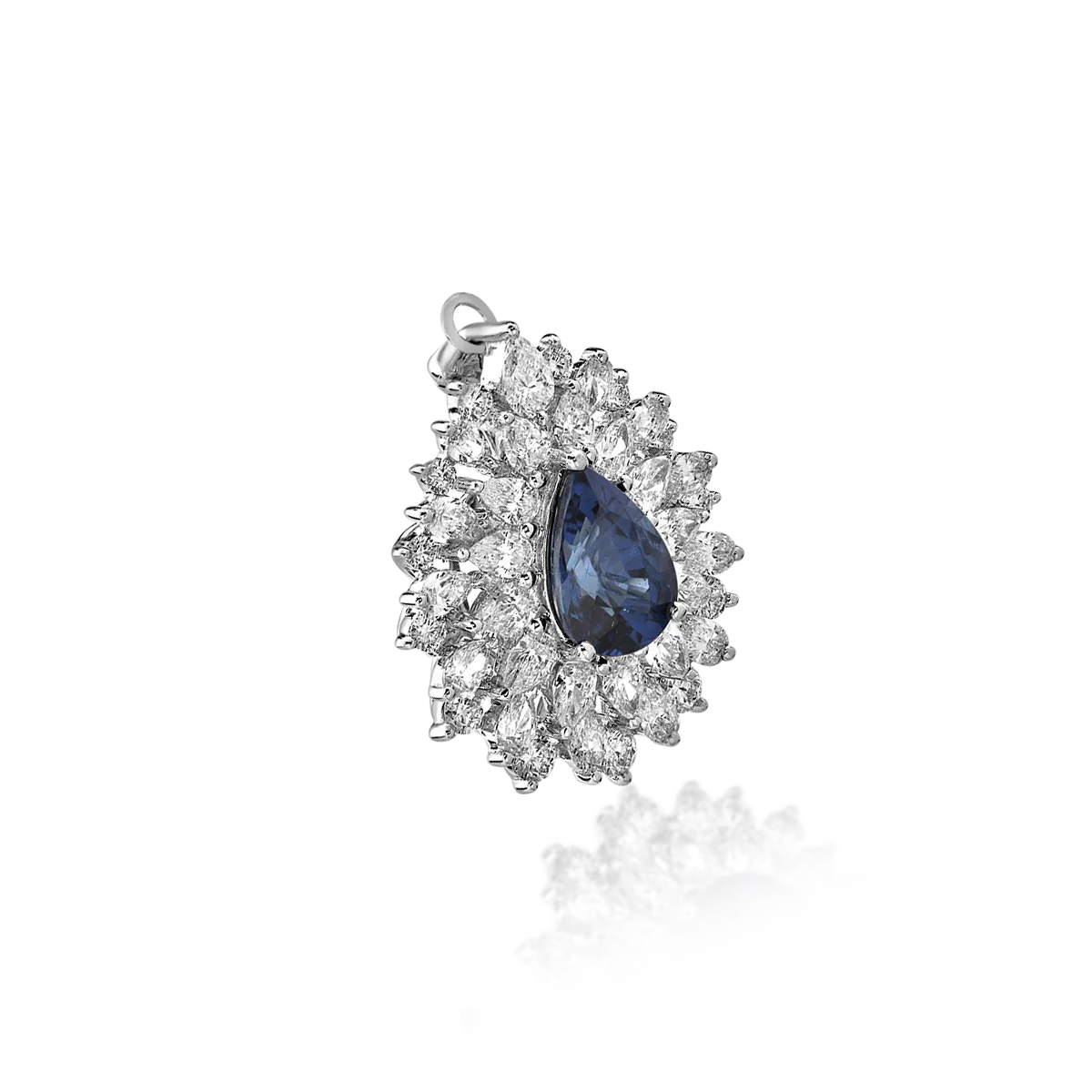 Pandant din aur alb de 18K cu safir de 1.98ct si diamante de 1.9ct
