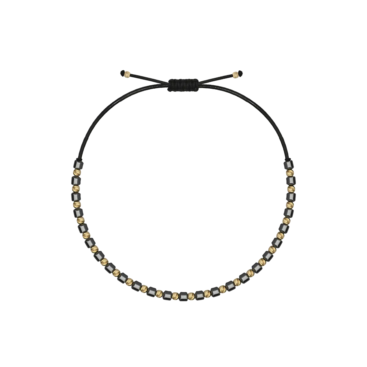 Black cord bracelet with 14K yellow gold