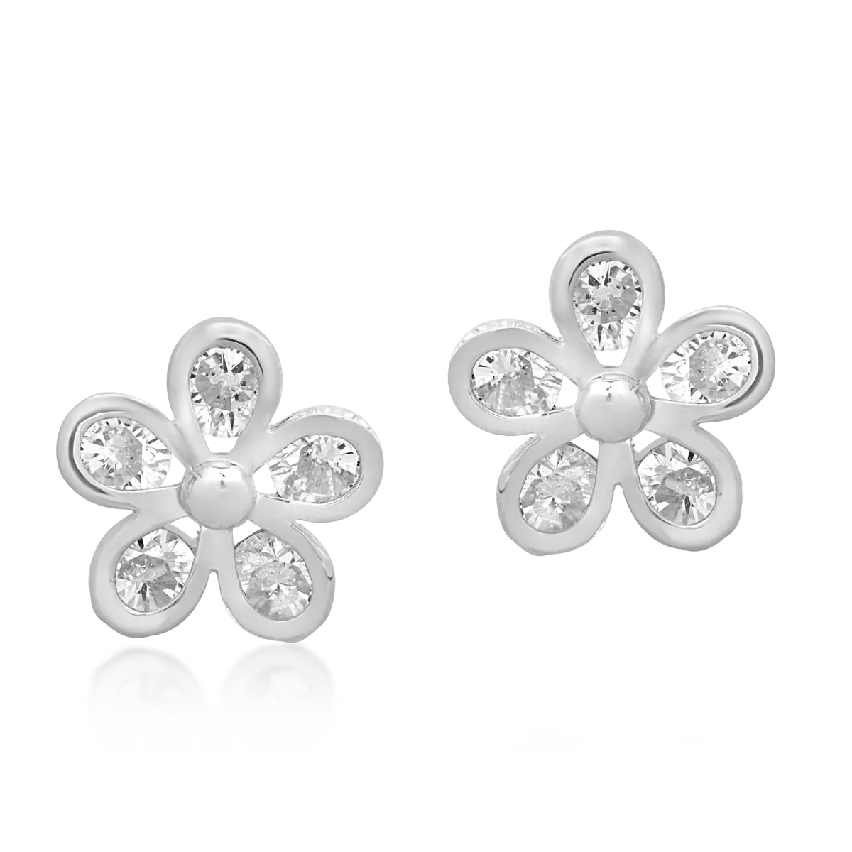 Cercei floare din aur alb de 14K-53183
