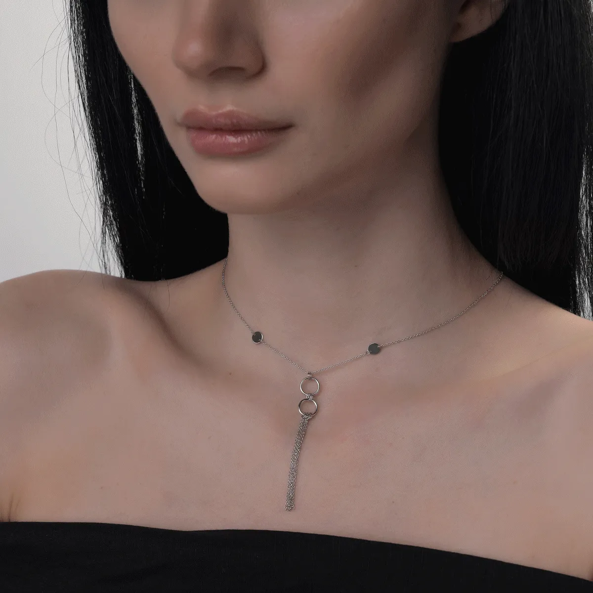 Верижка с висулка от 14K бяло злато