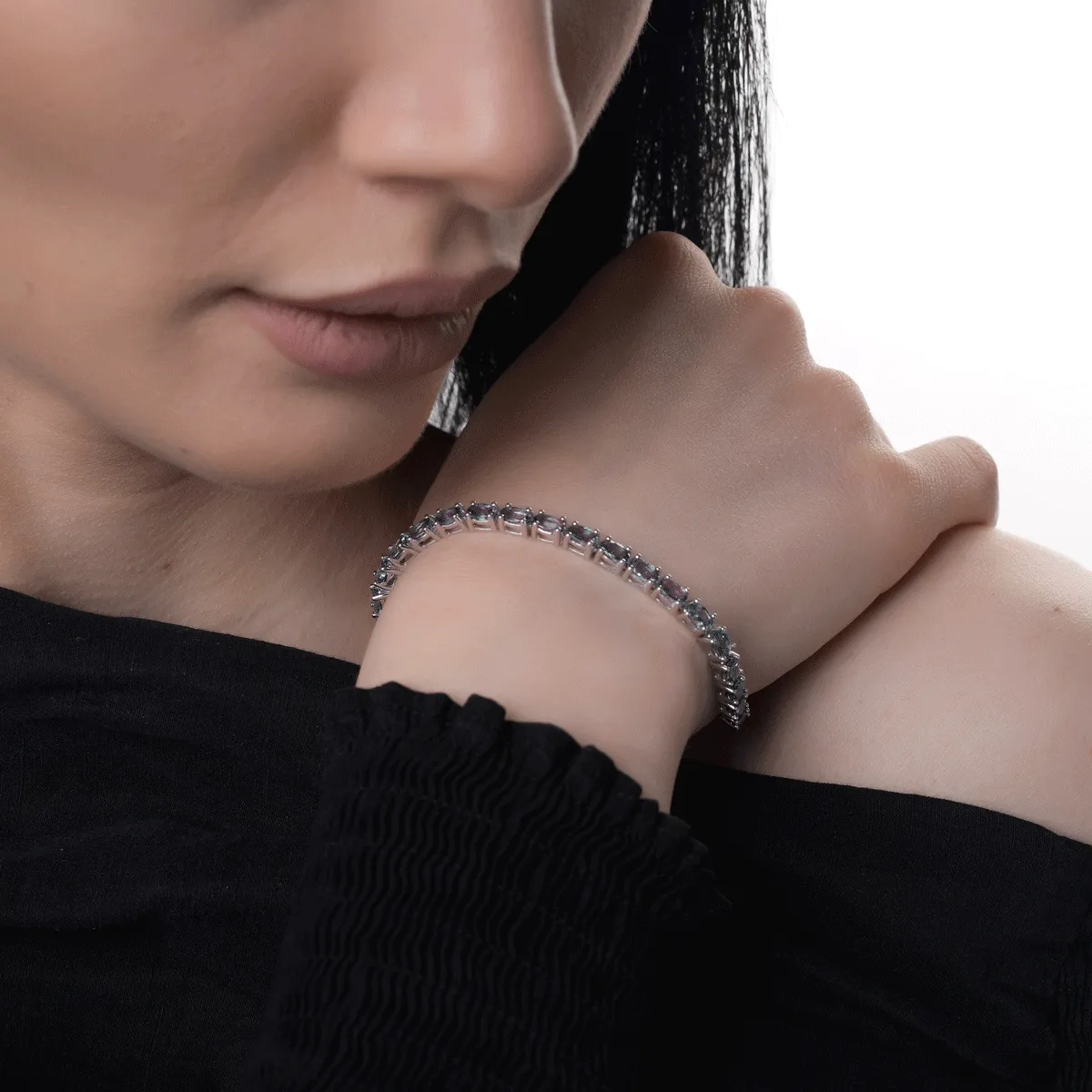 Tenisz fehér 14k arany karkötő tanzanite 8,04ct