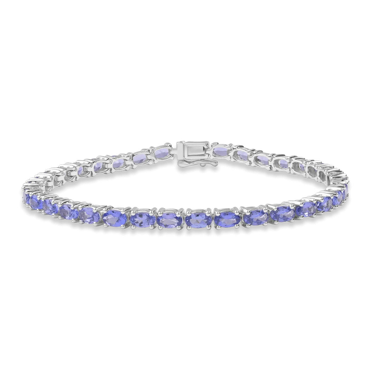 Bratara tennis din aur alb de 14K cu tanzanite de 8.04ct