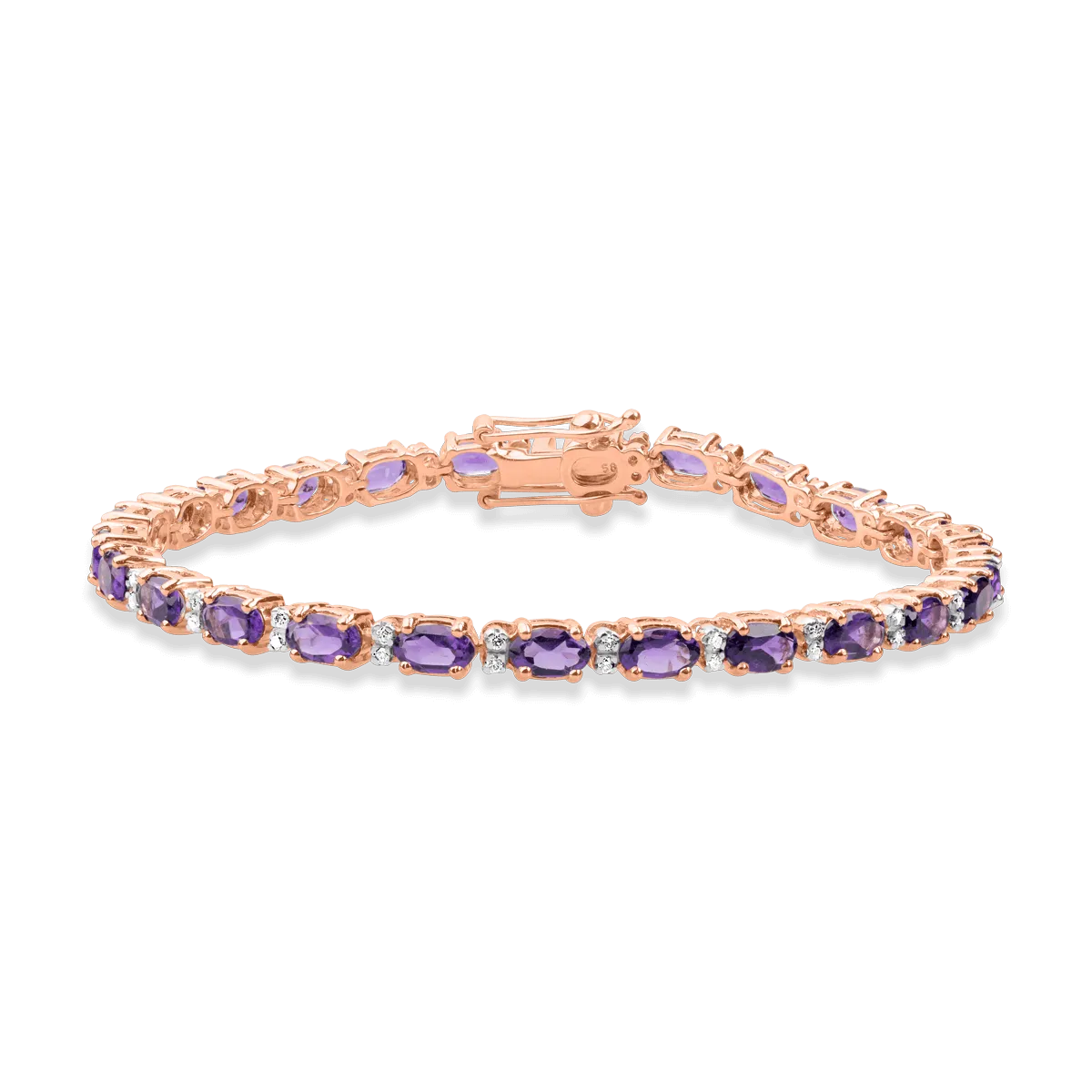 14K rose gold tennis bracelet with 5.5ct amethysts and 0.25ct diamonds