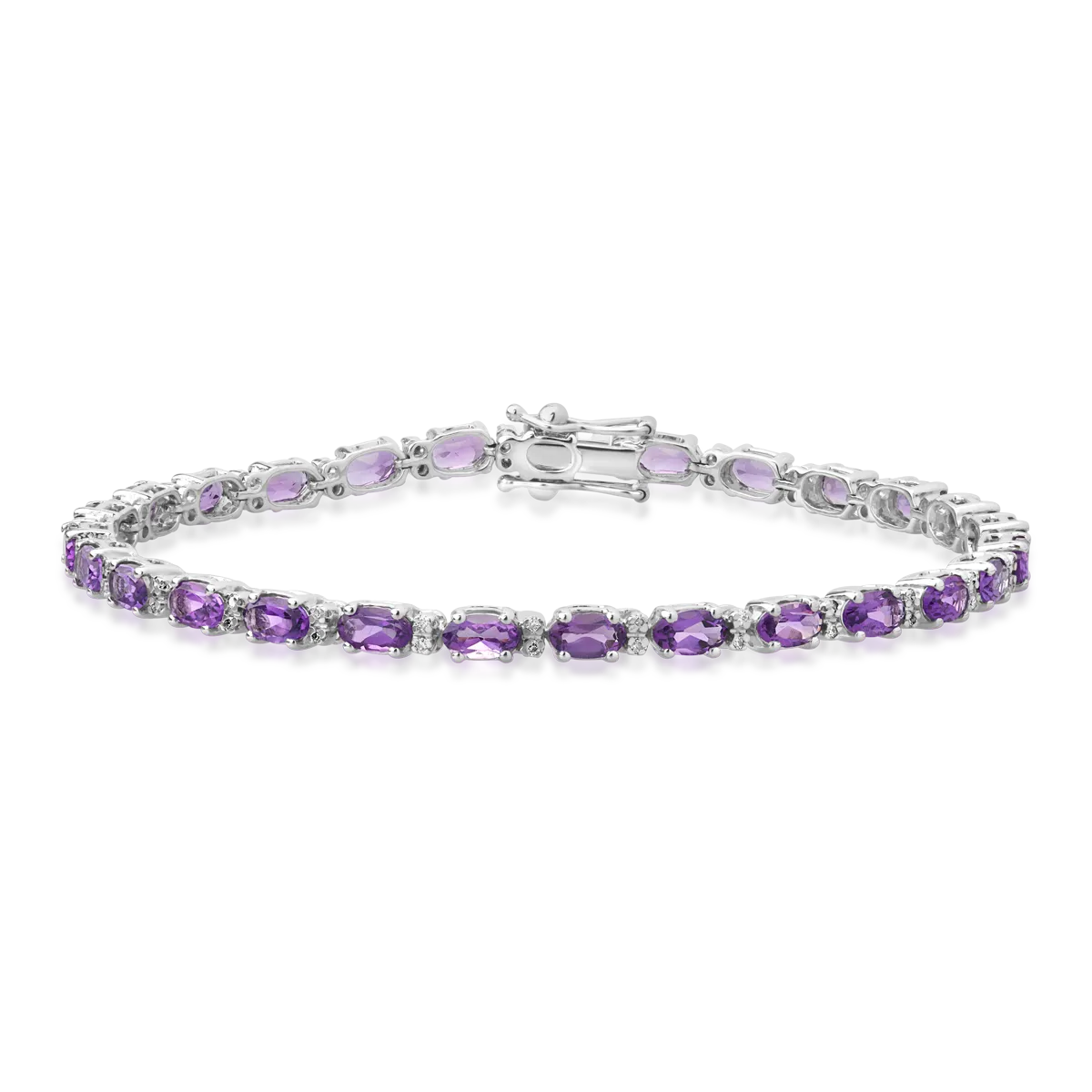Bratara tennis din aur alb cu ametiste ovale de 5.31ct si diamante de 0.25ct