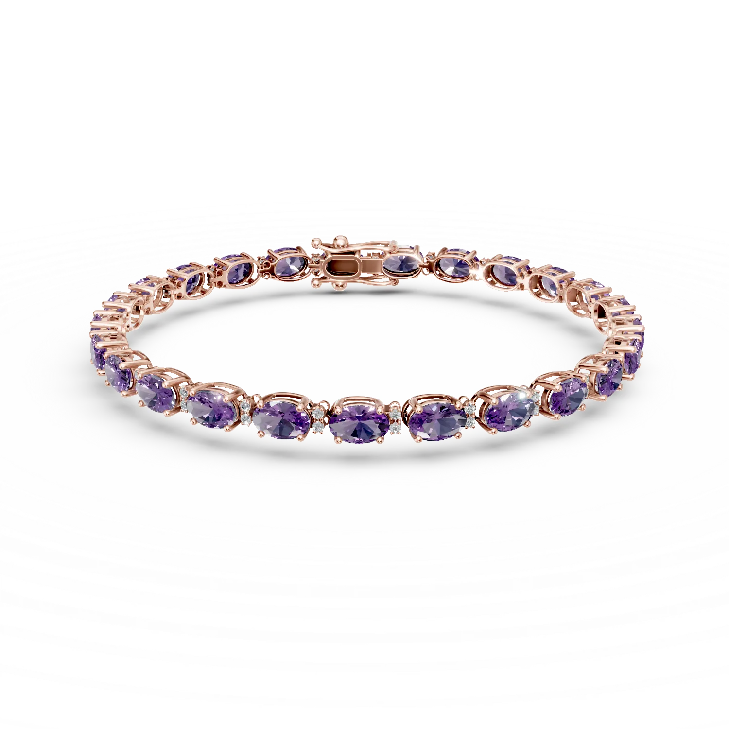 Bratara tennis din aur roz cu ametiste ovale de 5.03ct si diamante de 0.23ct
