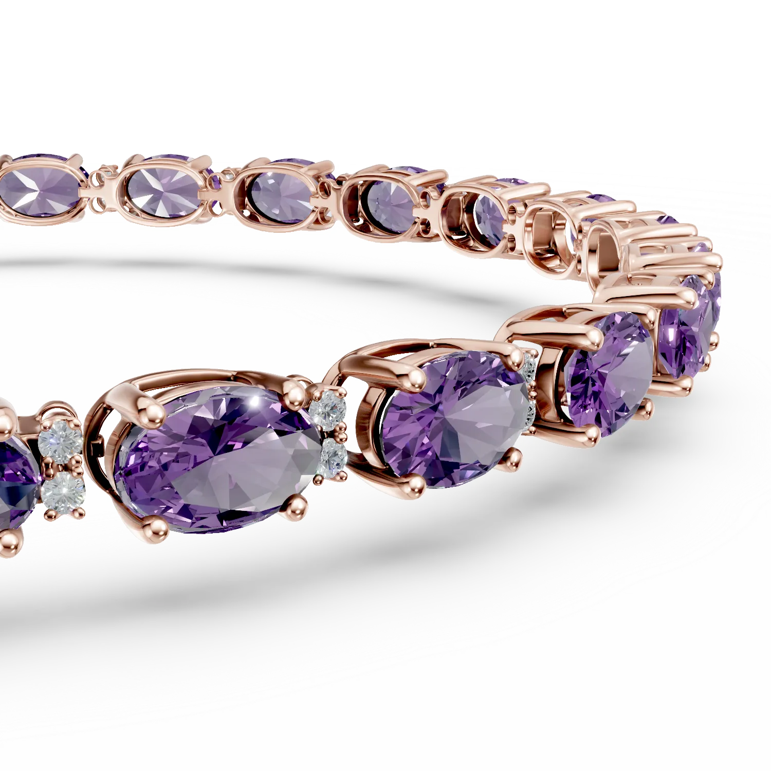 Гривна за тенис от розово злато 18К с аметисти 5.03гкт и диаманти от 0.23гкт.