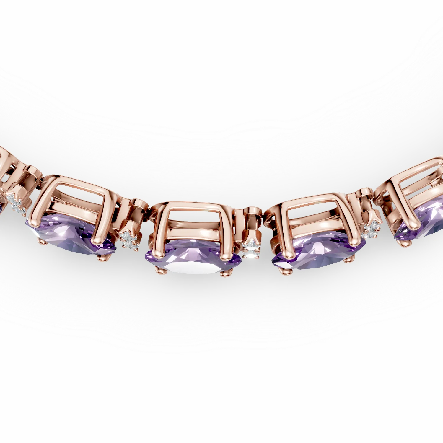 Гривна за тенис от розово злато 18К с аметисти 5.03гкт и диаманти от 0.23гкт.