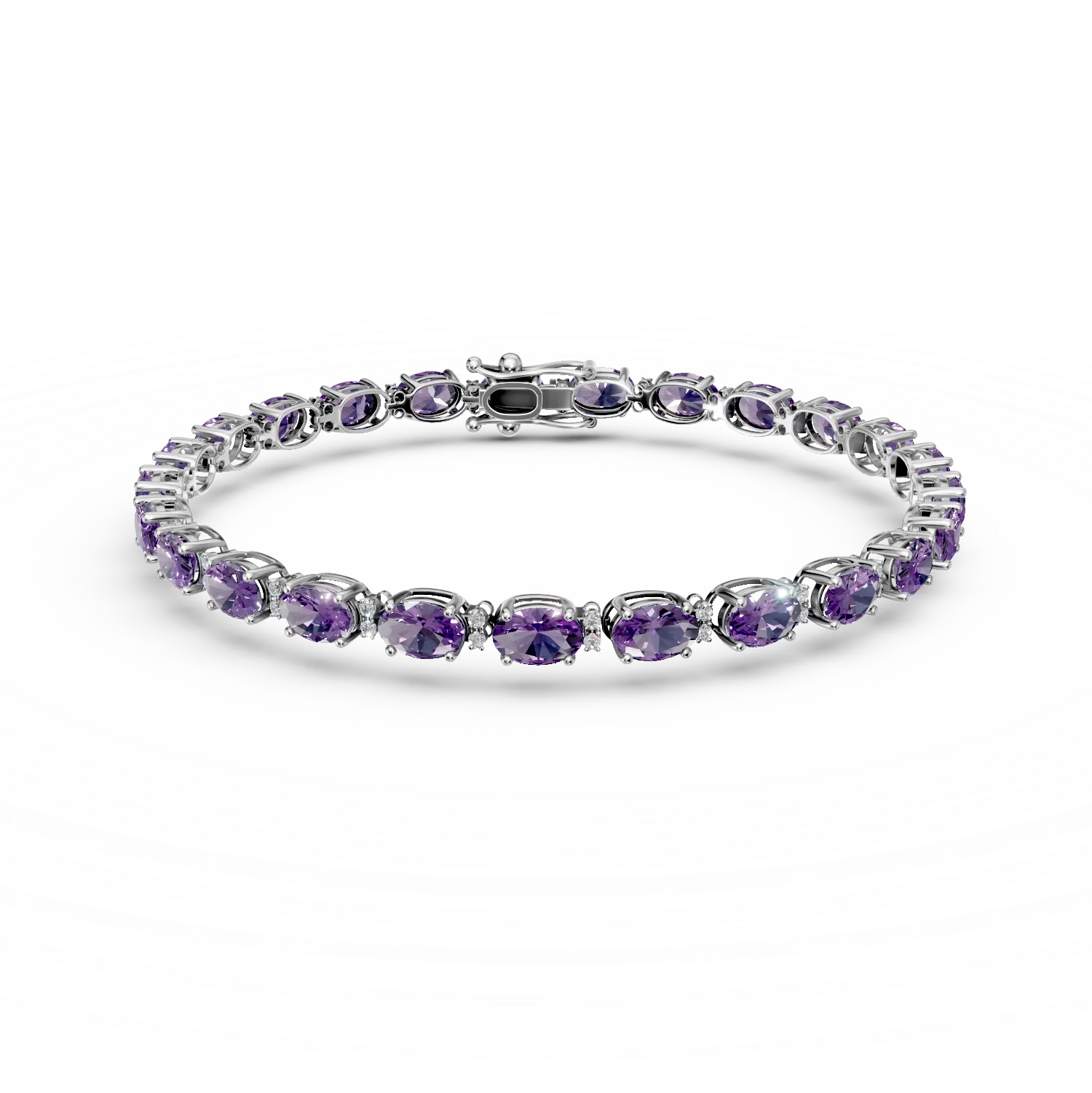 Bratara tennis din aur alb cu ametiste ovale de 5.26ct si diamante de 0.27ct