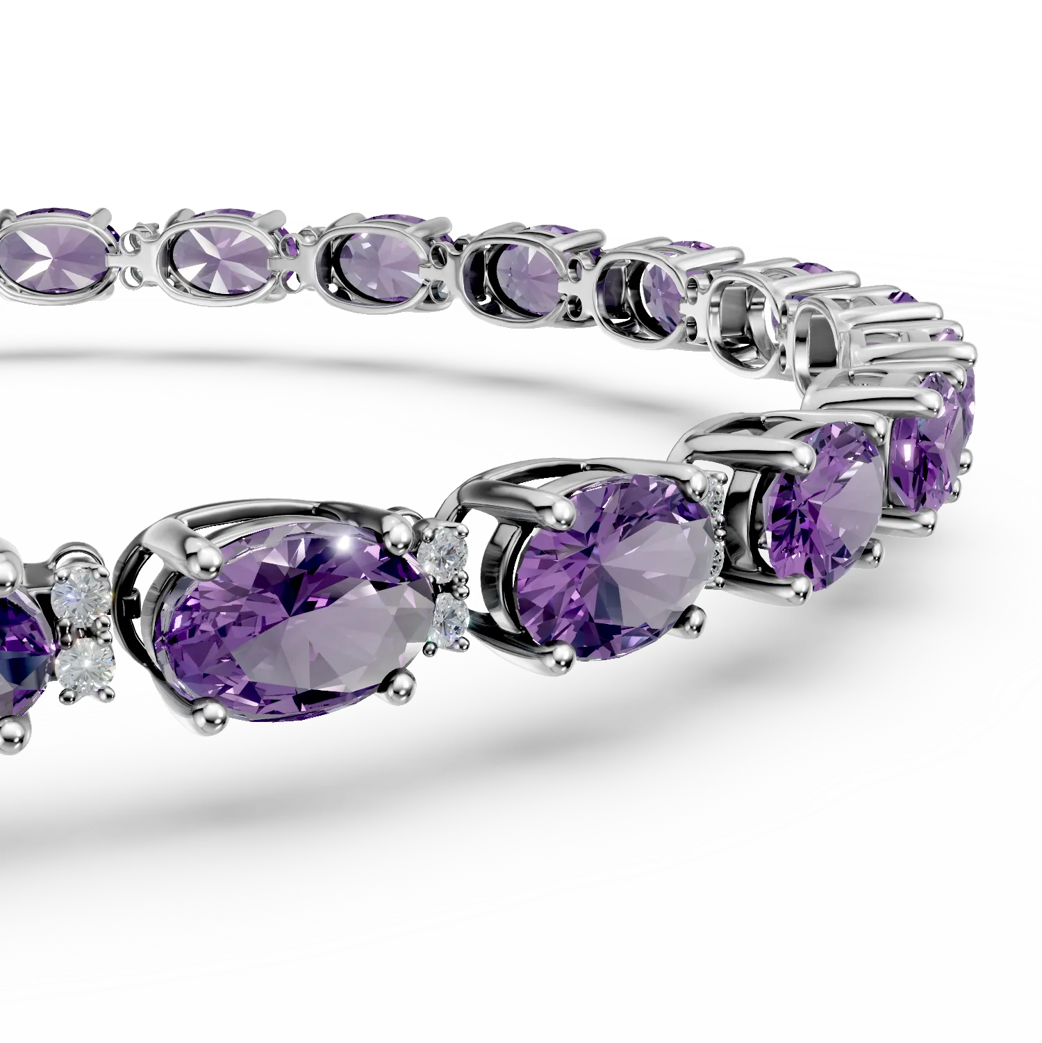 Bransoletka tenisowa z 18-karatowego białego złota z 5.26-karatowym ametystem i 0.27-karatowymi diamentami