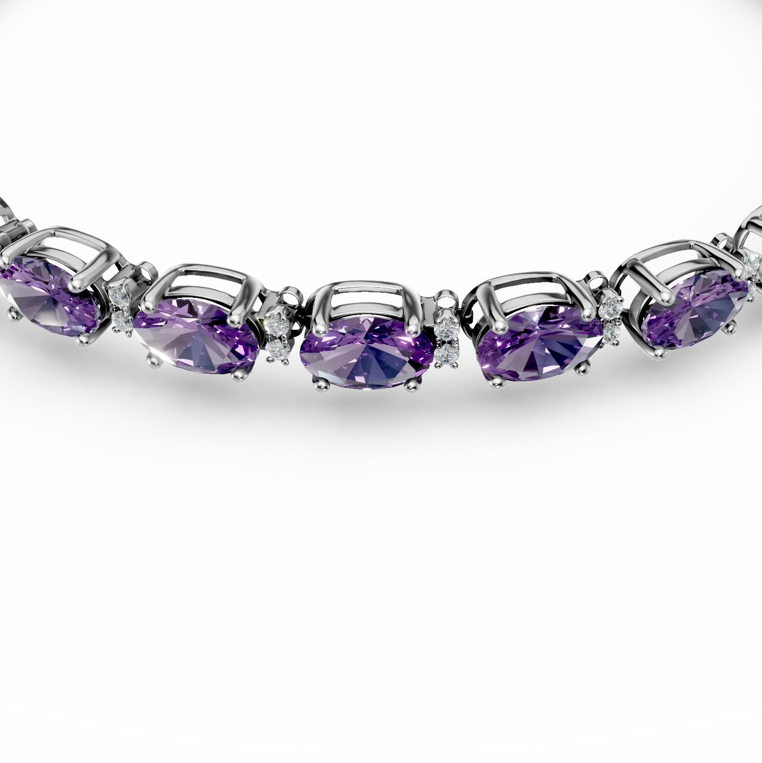Bransoletka tenisowa z 18-karatowego białego złota z 5.26-karatowym ametystem i 0.27-karatowymi diamentami