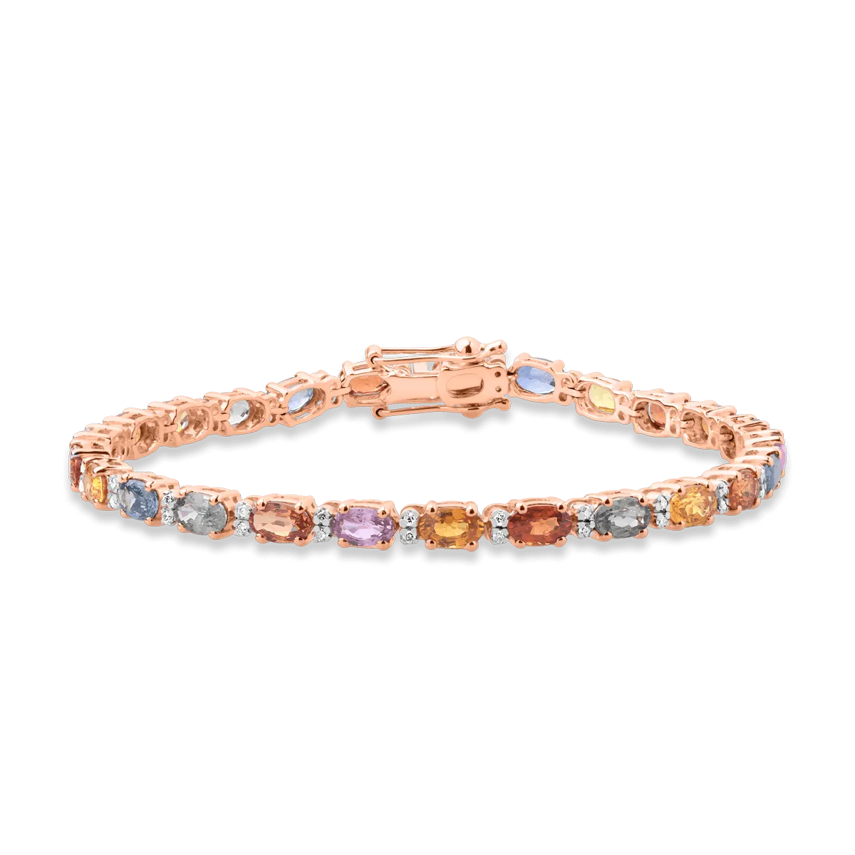 Teilor Bratara tennis din aur roz cu safire multicolore ovale de 8ct si diamante de 0.3ct