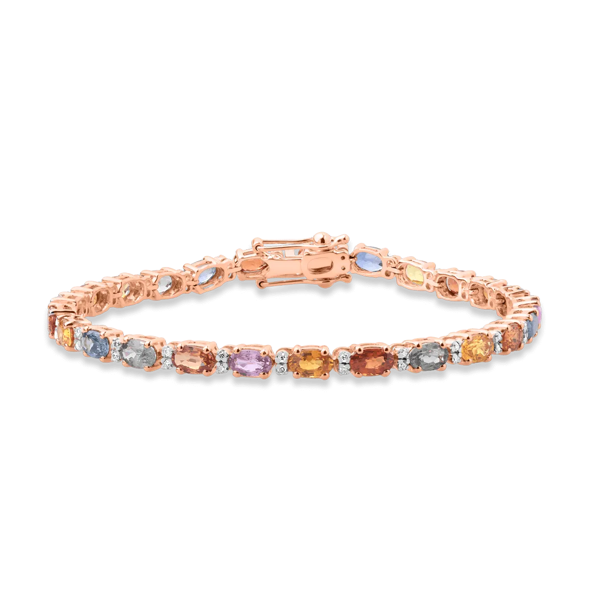 14K rose gold tennis bracelet with 8.04ct multicoloured sapphires and 0.31ct diamonds