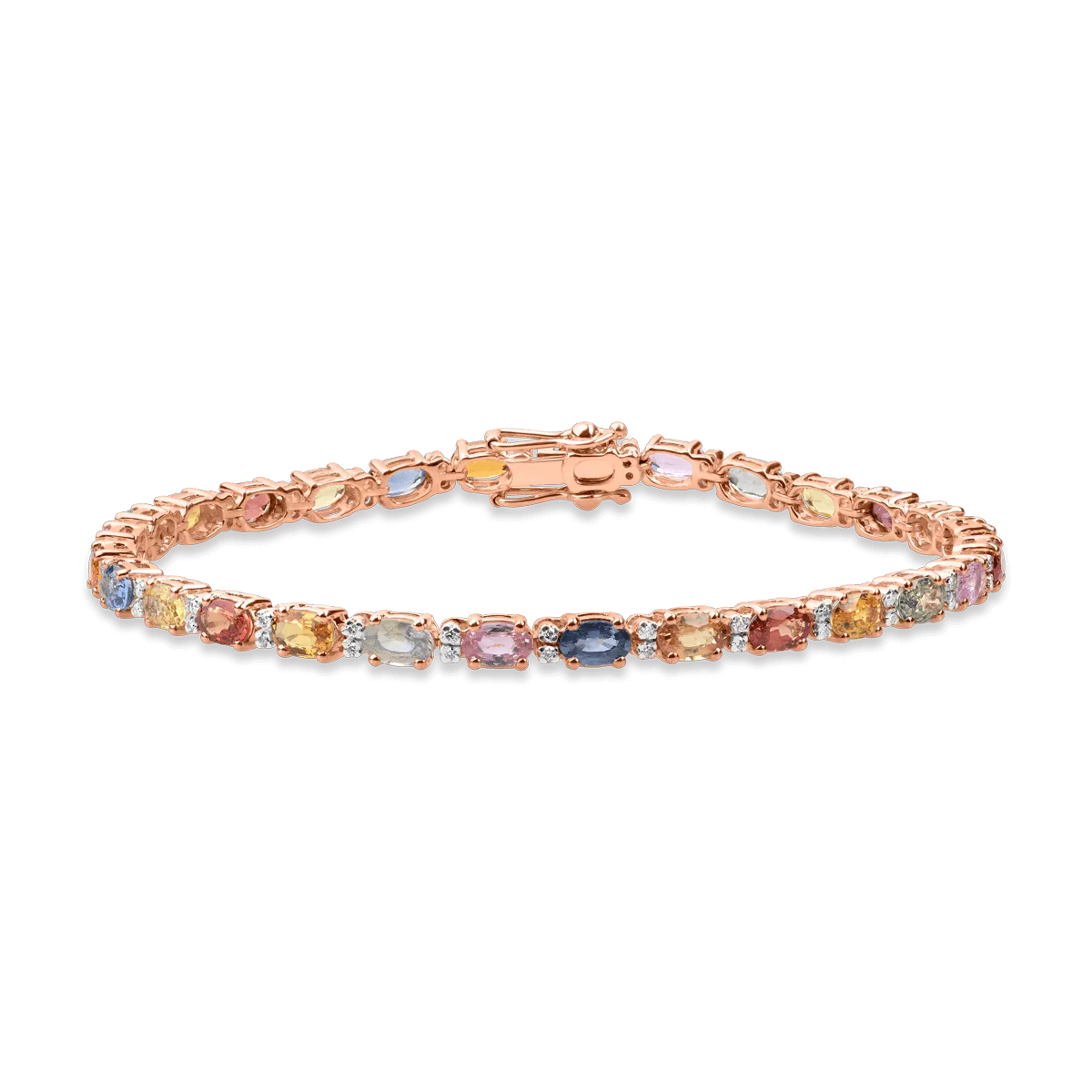 18K rose gold bracelet with 8.17ct multicoloured sapphires and 0.28ct diamonds