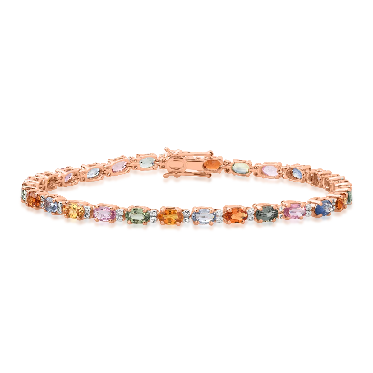 18K rose gold tennis bracelet with 7.58ct multicoloured sapphires and 0.24ct diamonds
