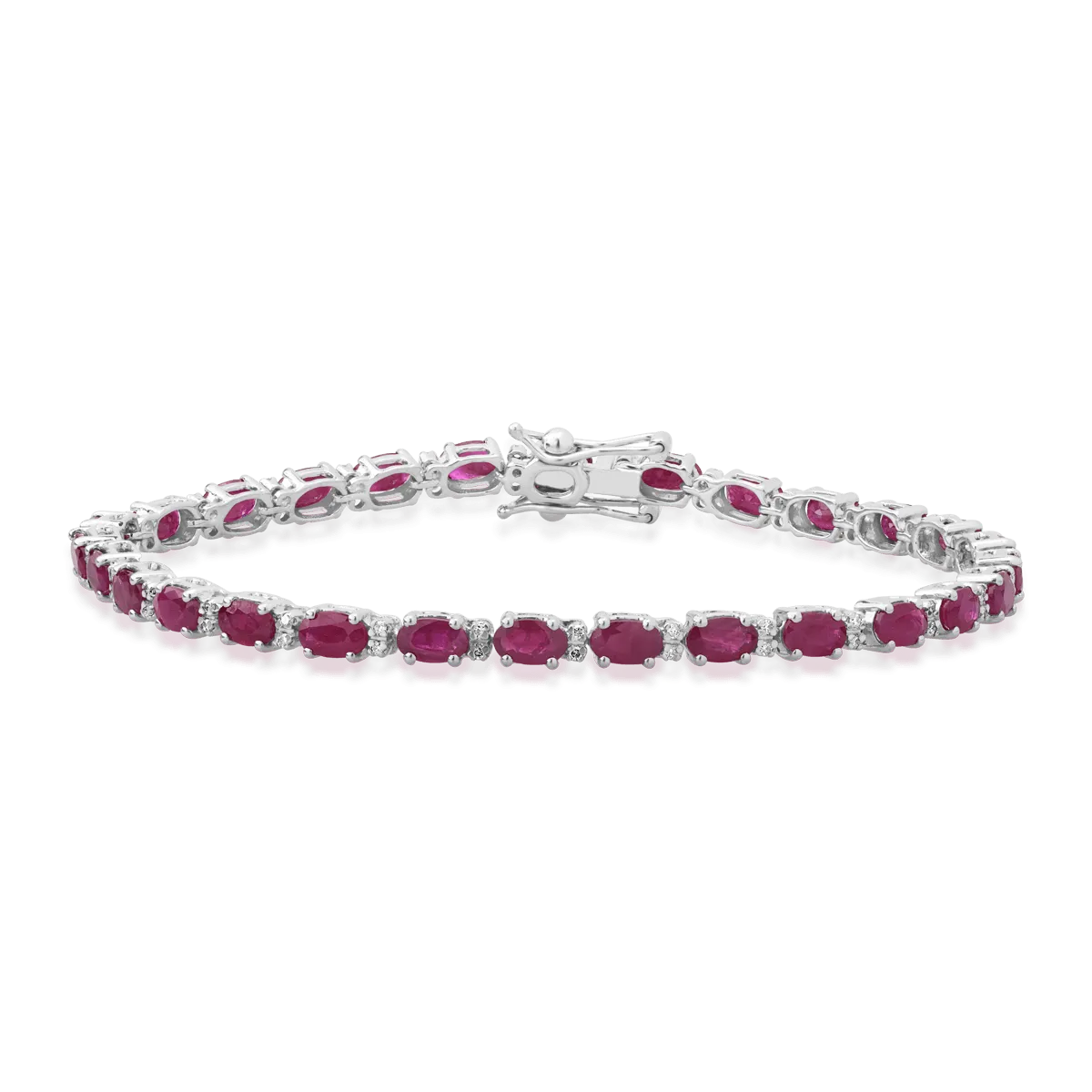 Bratara tennis din aur alb cu rubine ovale de 8.7ct si diamante de 0.2ct