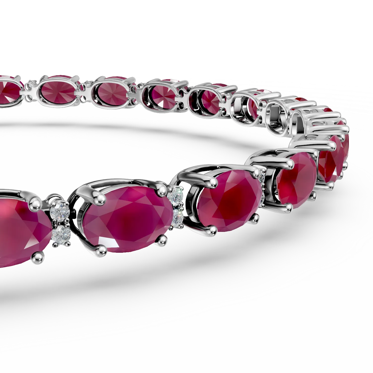 Bratara tennis din aur alb cu rubine ovale de 9.76ct si diamante de 0.26ct - imagine 2