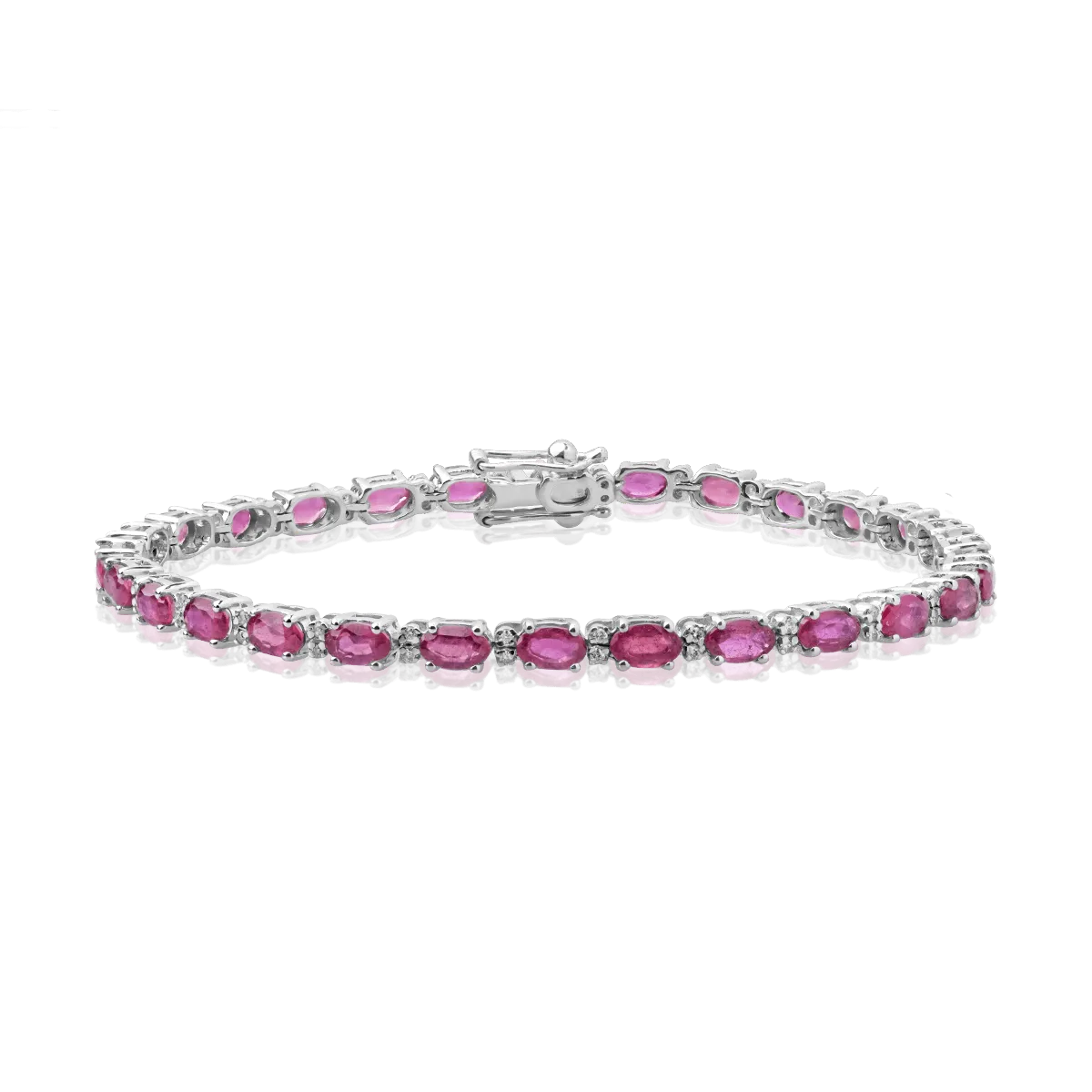 14K white gold tennis bracelet with 8.5ct treated rubies and 0.23ct diamonds