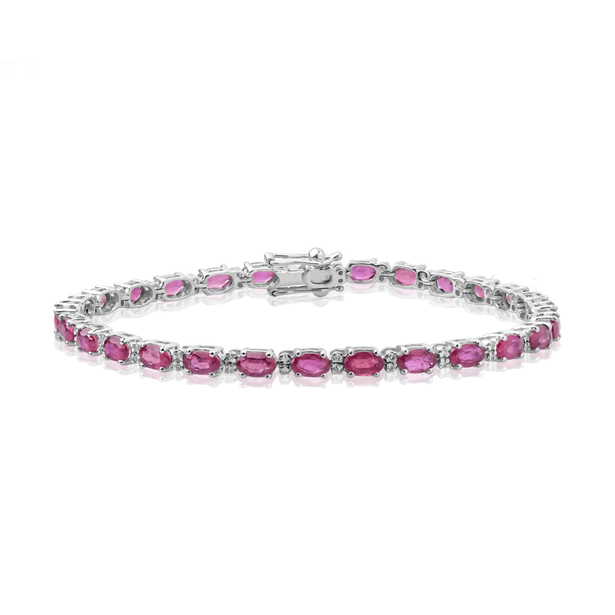 Bratara tennis din aur alb cu rubine ovale de 8.5ct si diamante de 0.2ct