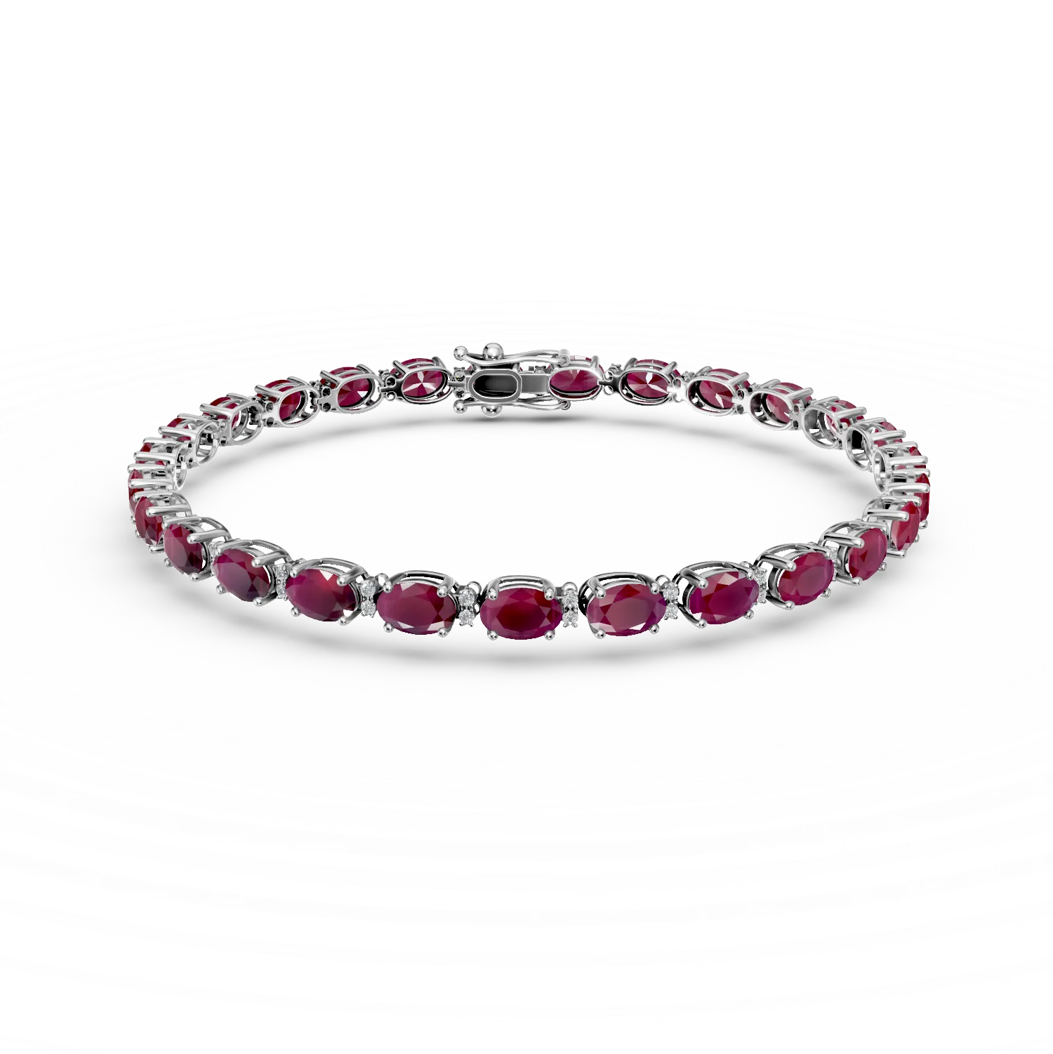 Bratara tennis din aur alb cu rubine ovale de 9.7ct si diamante de 0.3ct