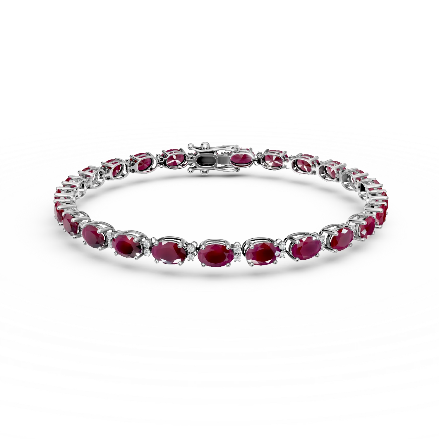 Bratara tennis din aur alb cu rubine ovale de 7.66ct si diamante de 0.23ct